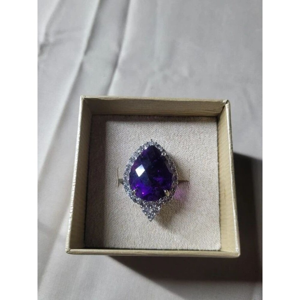 Sterling Silver Purple Amethyst & Clear Crystal Ring – BBJ – Size 6